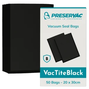 20x30cm x 50 Black Vacuum Seal Bags | PreserVac VacTite | 100 Microns