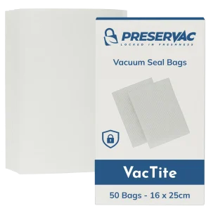 16 x 25cm x 50 Vacuum Seal Bags | PreserVac VacTite | 80 Microns